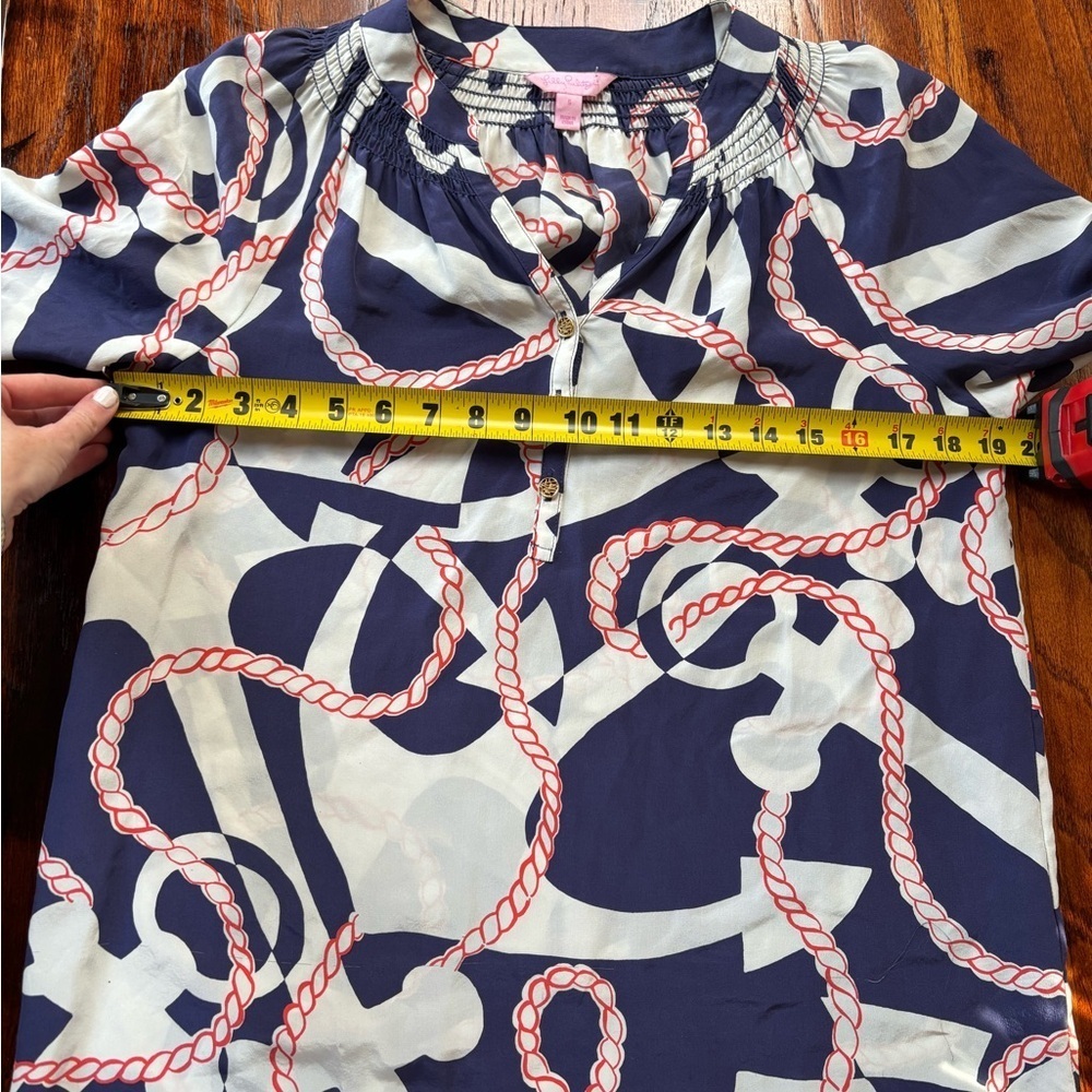 Lilly Pulitzer Elsa Blouse Navy Nautical Anchor Rope Booze Cruise Print SZ Small - Picture 6 of 8